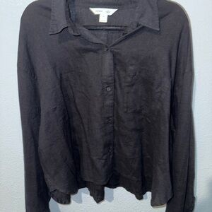 Old Navy Cropped Black Lightweight Button-Up Shirt